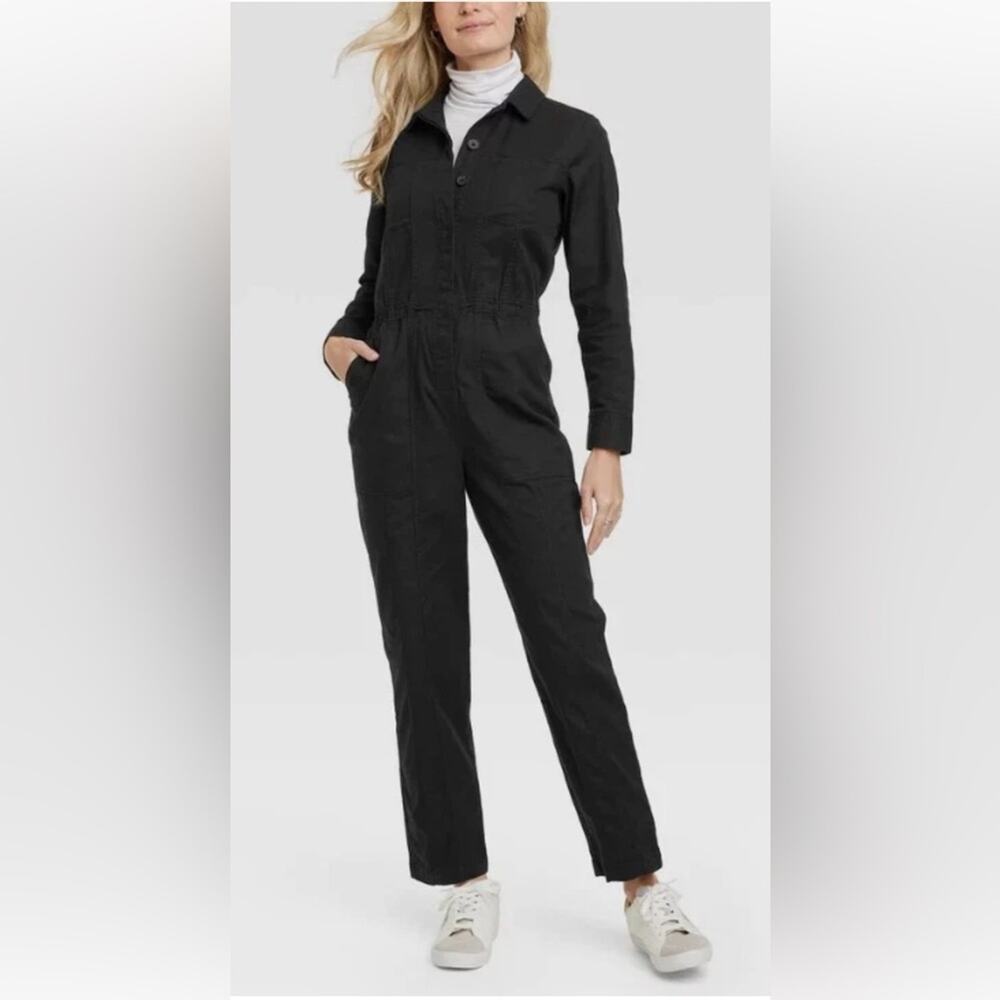 Universal Thread Adjustable Waist Button Down Coveralls Jumpsuit